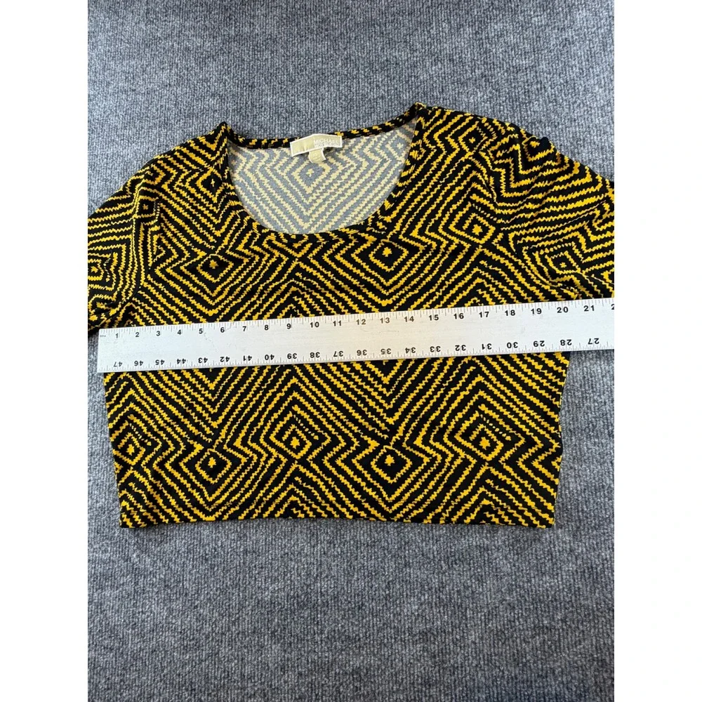 Michael Michael Kors Womens XL Yellow Black Diamond Long Sleeve Crop Top